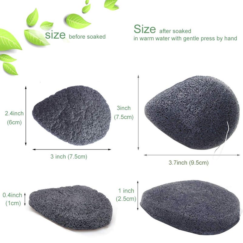 JOSALINAS Nature Konjac Facial Sponge 3 Packs with Activated Bamboo Charcoal for Cosmetic Face Cleaning  Raindrop - Image 2